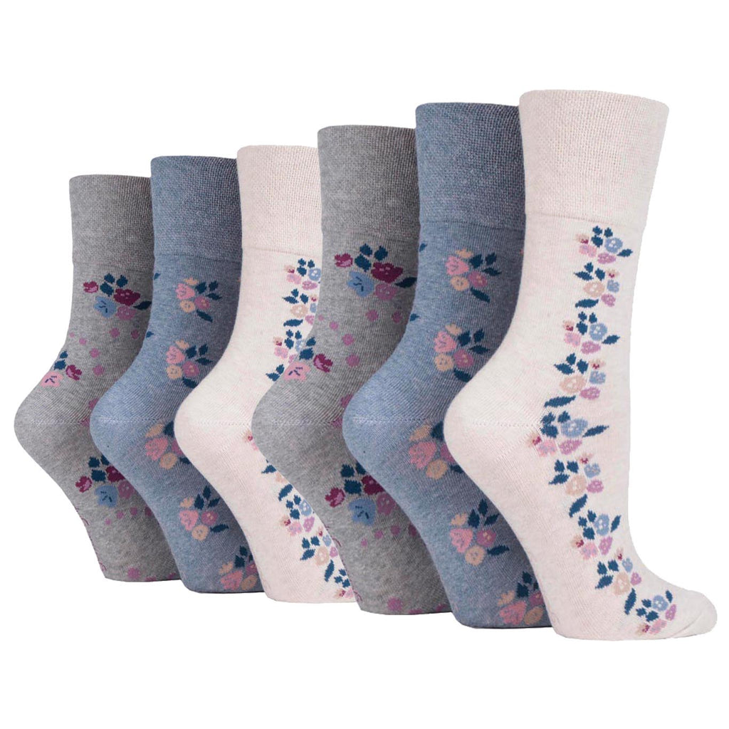 6 Pairs Ladies Gentle Grip Cotton Socks - Collector Neutral