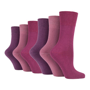 6 Pairs Ladies Gentle Grip Cotton Socks Pink/Purple
