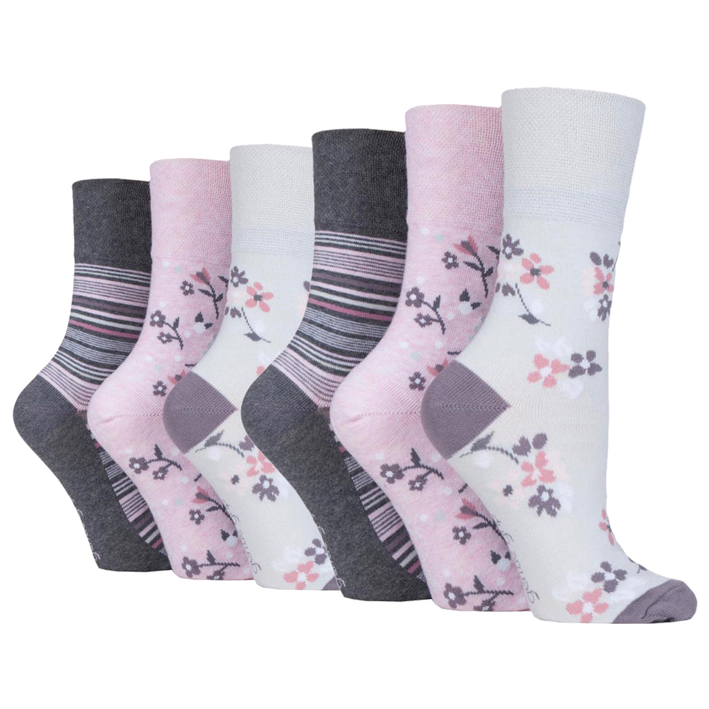6 Pairs Ladies Gentle Grip Cotton Socks - English Rose