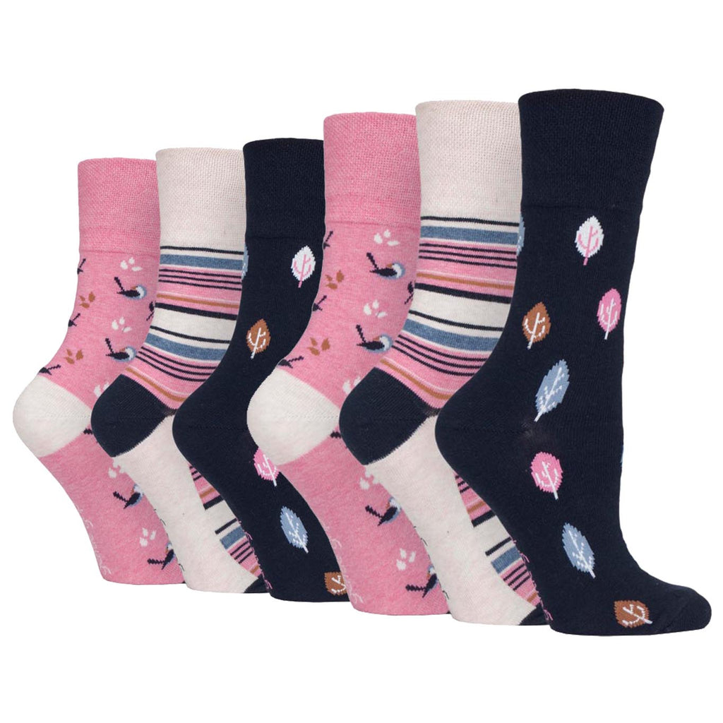 6 Pairs Ladies Gentle Grip Cotton Socks Fun Feet Nature