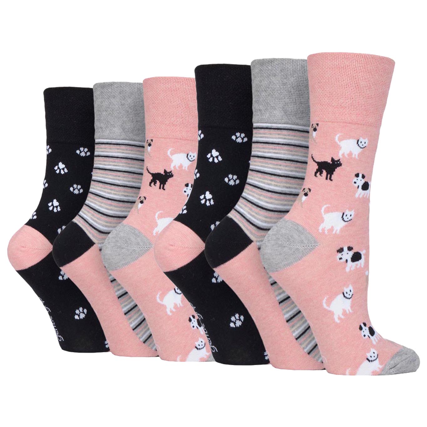 6 Pairs Ladies Gentle Grip Cotton Socks Fun Feet Pets
