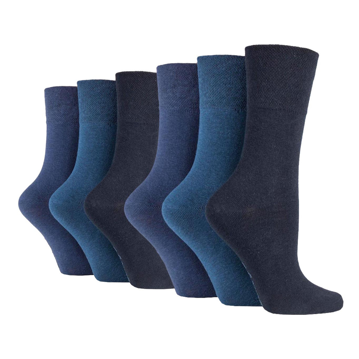 6 Pairs Ladies Plain Cotton Socks - Navy Mix