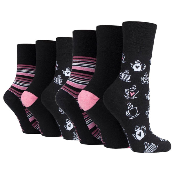 6 Pairs Ladies Fun Feet Cotton Socks - Afternoon Tea