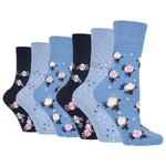 Load image into Gallery viewer, 6 Pairs Ladies Cotton Socks - Micro Blossom Blue
