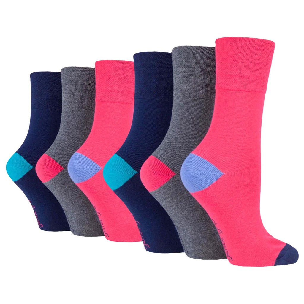 6 Pairs Ladies Gentle Grip Cotton Socks Colourburst - Colour Prism