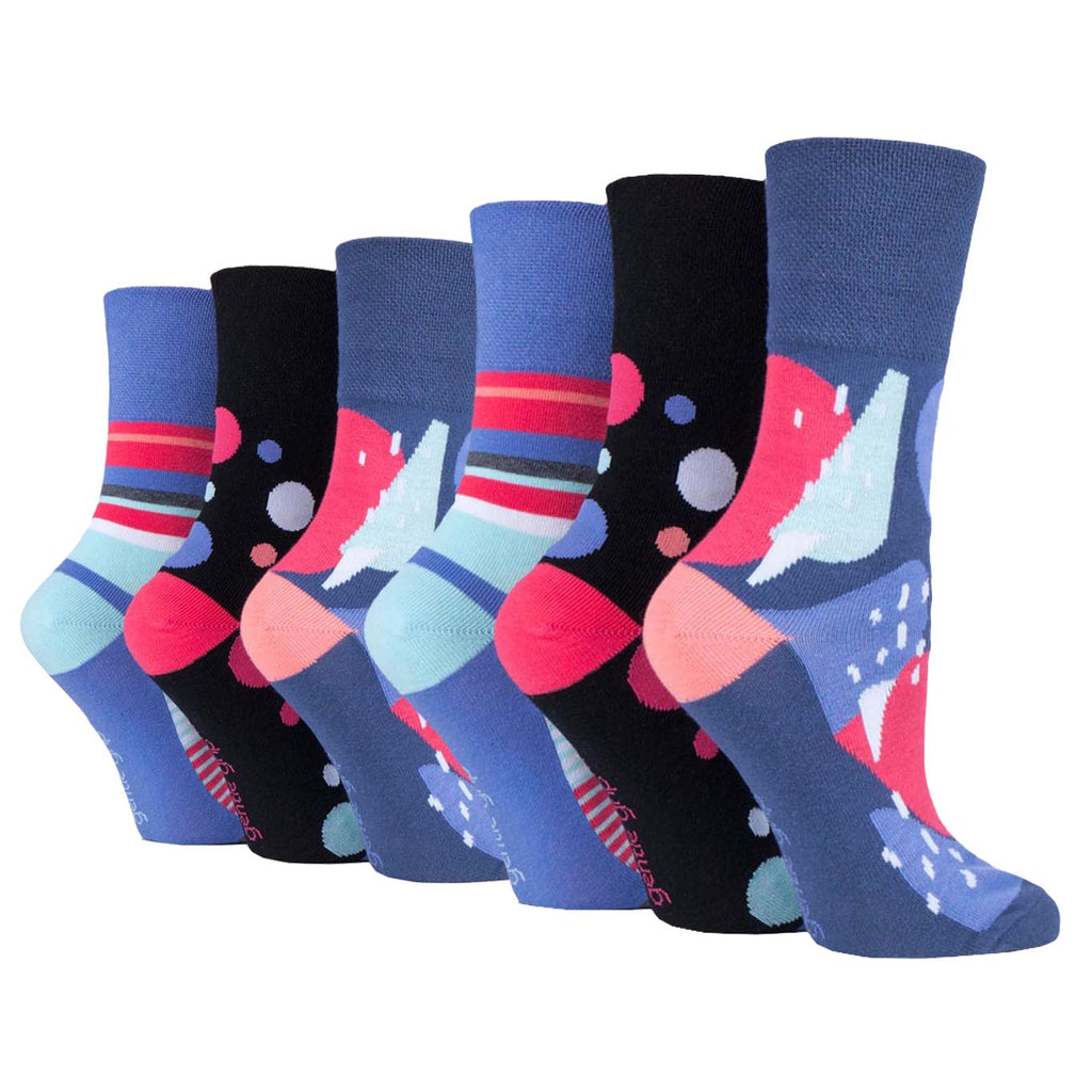 6 Pairs Ladies Gentle Grip Cotton Socks Colourburst Colour Pop