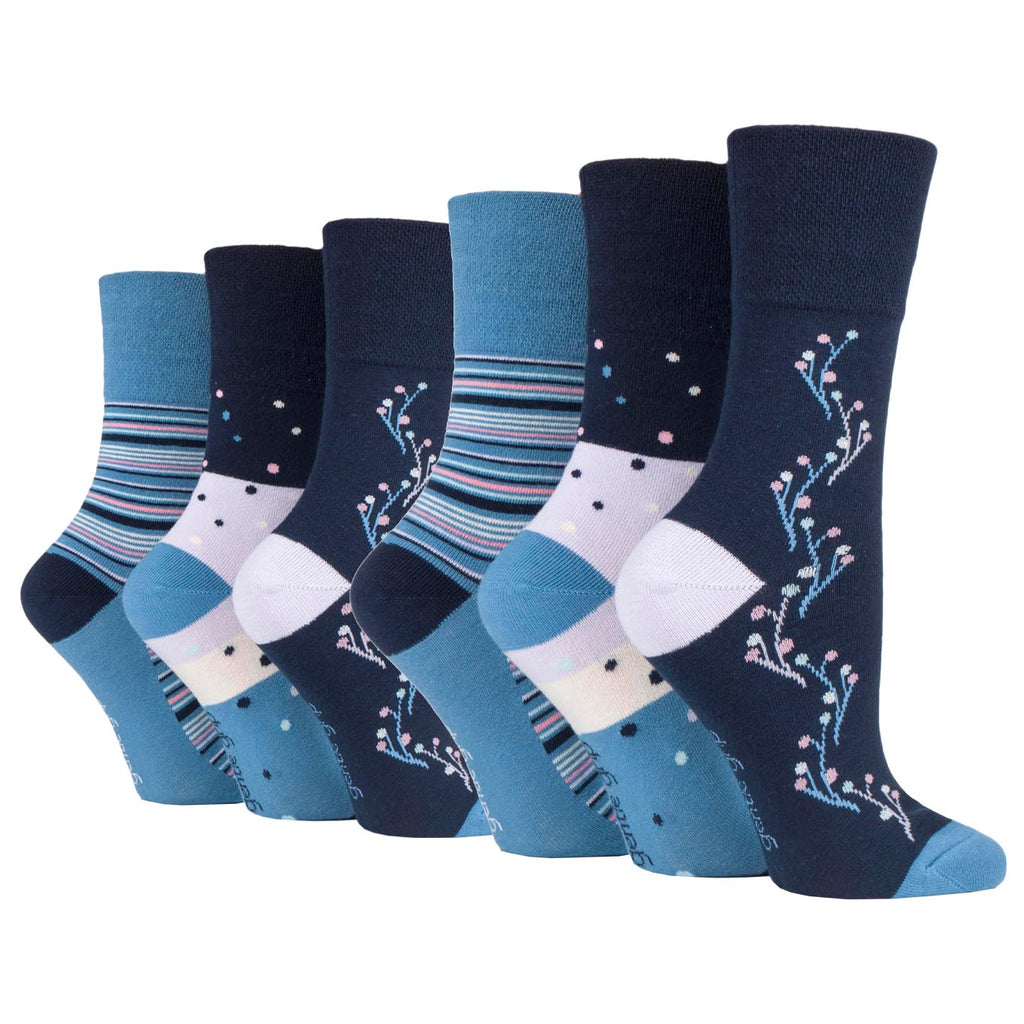 6 Pairs Ladies Gentle Grip Cotton Socks - New Dawn Blue