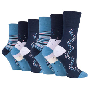 6 Pairs Ladies Gentle Grip Cotton Socks New Dawn Blue