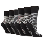 Load image into Gallery viewer, 6 Pairs Ladies City Varied Stripe Cotton Socks - Black
