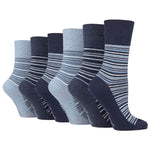 Load image into Gallery viewer, 6 Pairs Ladies City Varied Stripe Cotton Socks - Navy
