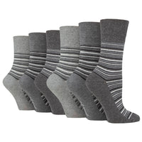 6 Pairs Ladies City Varied Stripe Cotton Socks - Grey