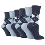 Load image into Gallery viewer, 6 Pairs Ladies Highlands Argyle Cotton Socks - Navy/Denim
