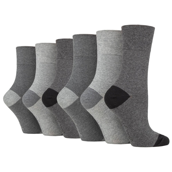 6 Pairs Ladies Seclude Contrast Heel Socks - Grey