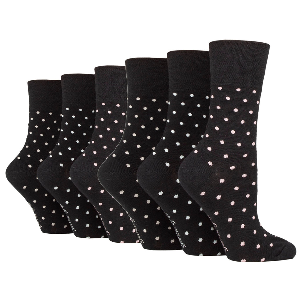 6 Pairs Ladies Gentle Grip Cotton Socks Digital Dots Dots Black