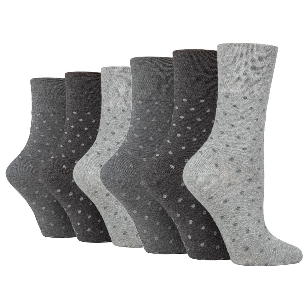 6 Pairs Ladies Gentle Grip Digital Dots Cotton Socks - Charcoal/Grey
