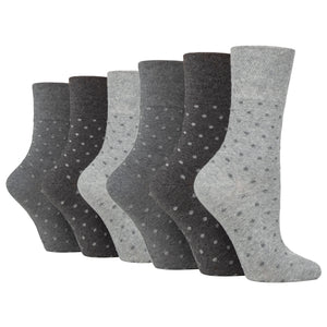 6 Pairs Ladies Gentle Grip Cotton Socks Digital Dots Dots Charcoal/Grey