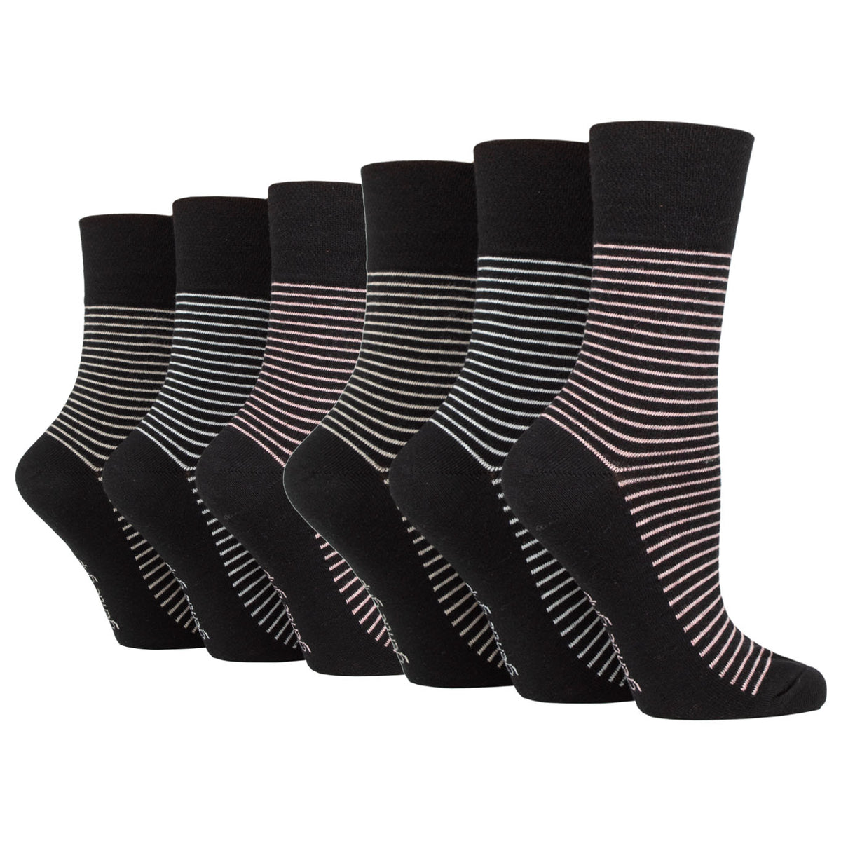 6 Pairs Ladies Varsity Stripe Cotton Socks - Black