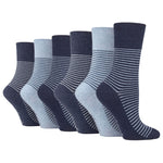 Load image into Gallery viewer, 6 Pairs Ladies Varsity Stripe Cotton Socks - Denim
