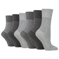 6 Pairs Ladies Varsity Stripe Cotton Socks - Grey