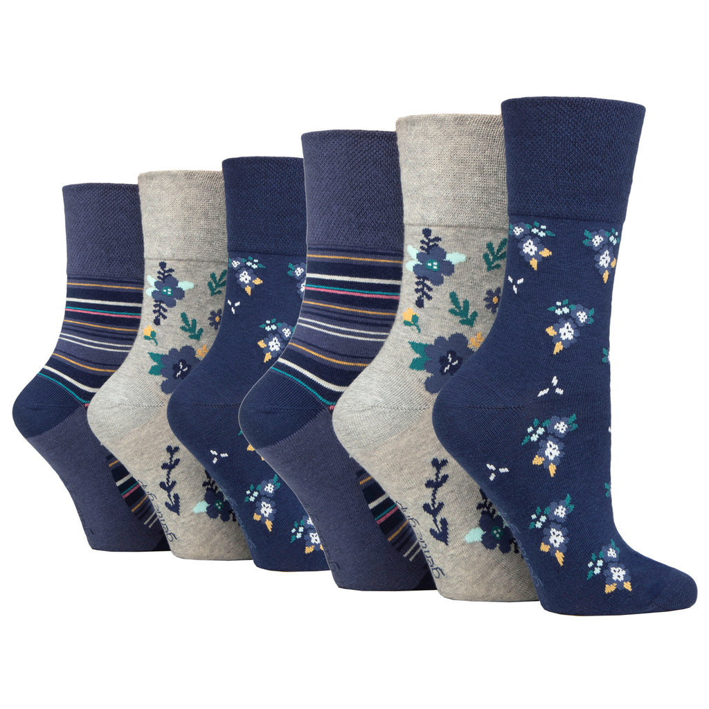 6 Pairs  Ladies Gentle Grip Cotton Socks - Floral Haven