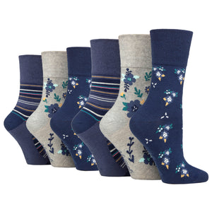 6 Pairs Ladies Gentle Grip Cotton Socks - Floral Haven