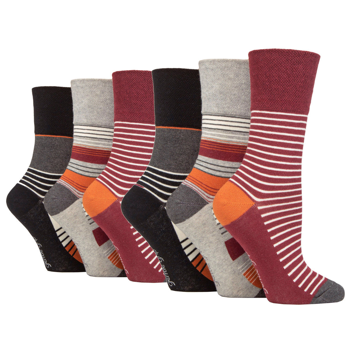 6 Pairs Ladies Cotton Socks - Sedimentary Stripe