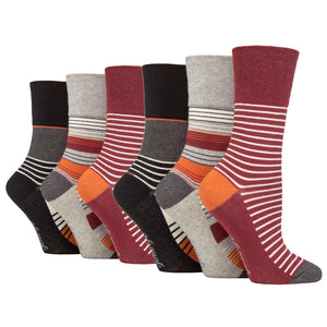 6 Pairs  Ladies Gentle Grip Cotton Socks - Sedimentary Stripe