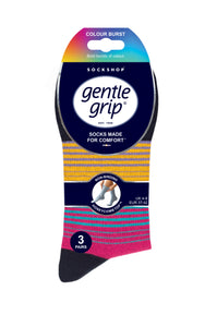 6 Pairs Ladies Gentle Grip Colourburst Cotton Socks - Stripey Vibes