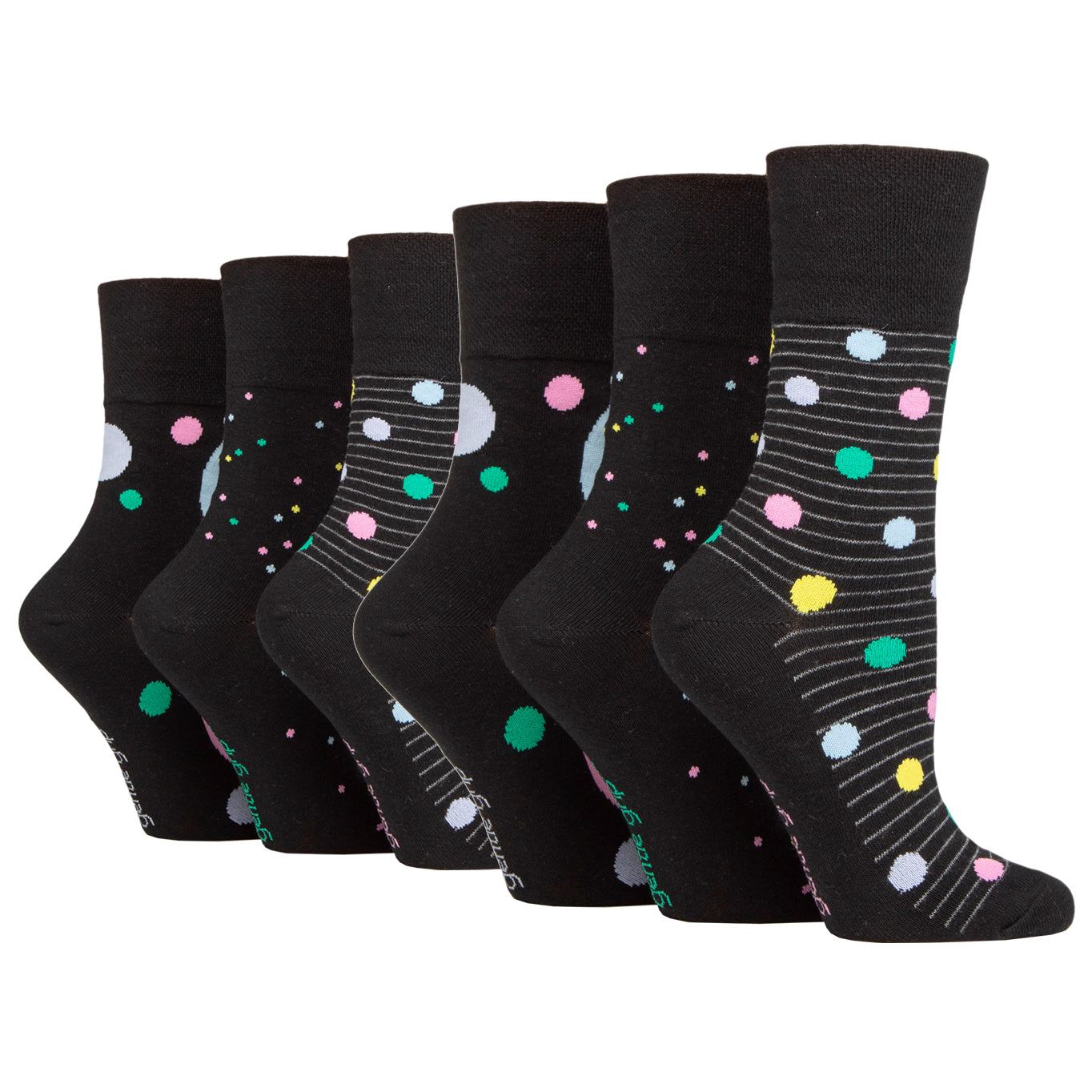 6 Pairs Ladies Gentle Grip Cotton Socks Colourburst - Pastel Shower