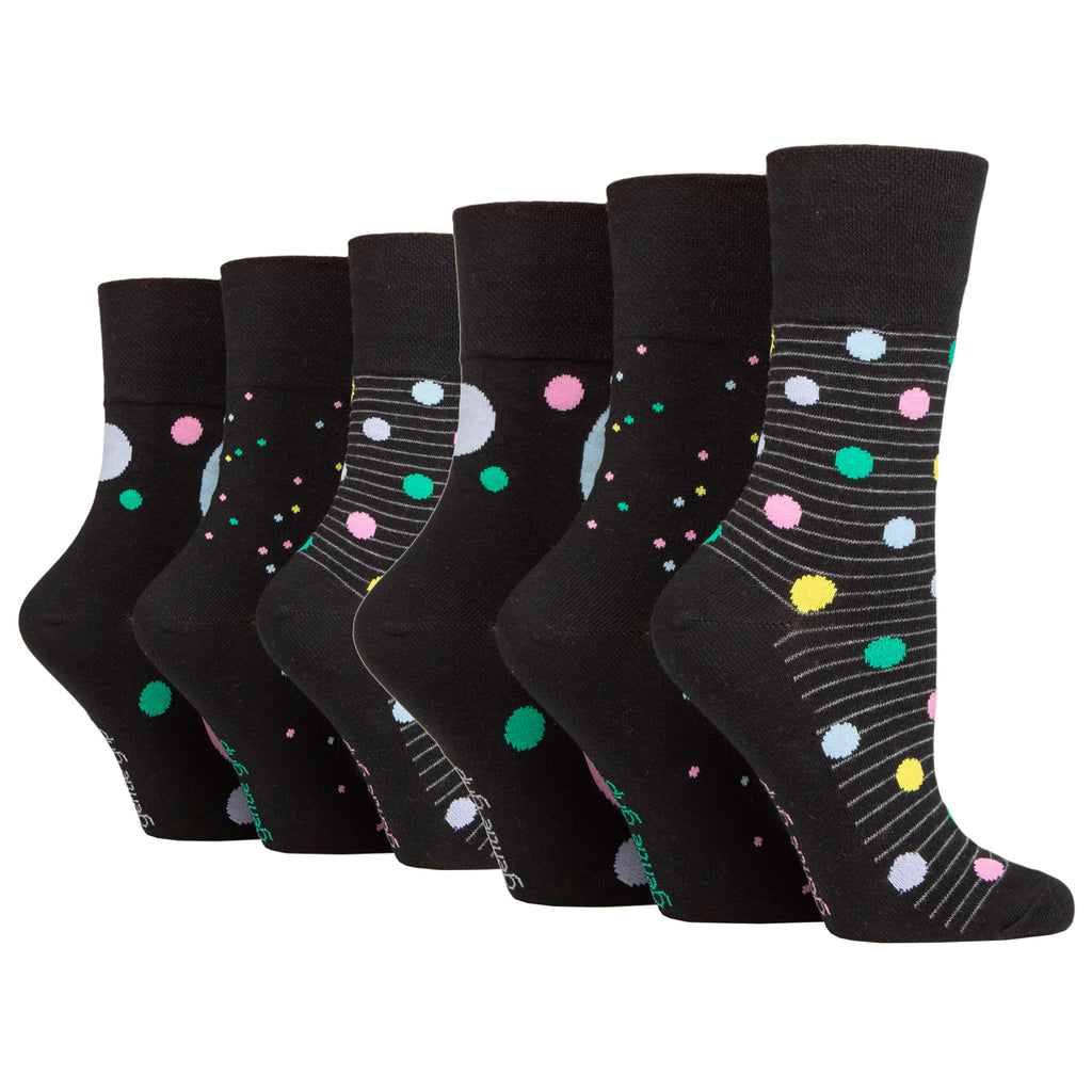 6 Pairs Ladies Gentle Grip Colourburst Cotton Socks - Pastel Shower