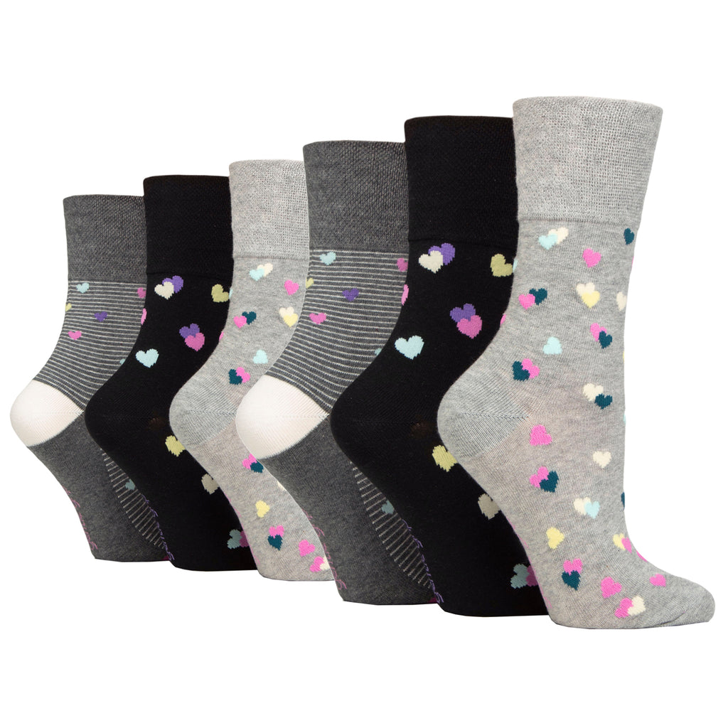 6 Pairs Ladies Gentle Grip Cotton Socks Colourburst - Sweetheart
