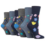 Load image into Gallery viewer, 6 Pairs Ladies Gentle Grip Colourburst Cotton Socks - Floral Pop
