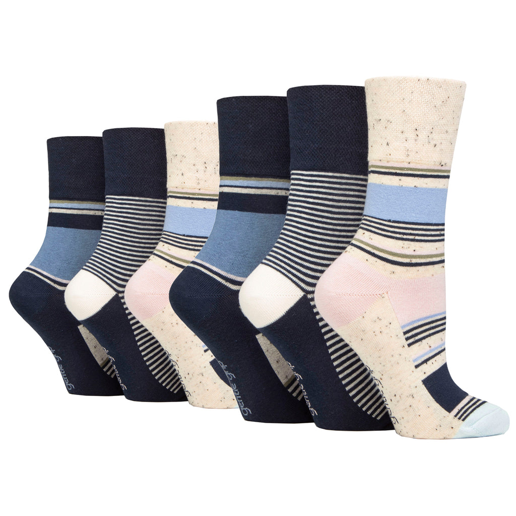 6 Pairs Ladies Gentle Grip Cotton Socks - Sherbet Stripe