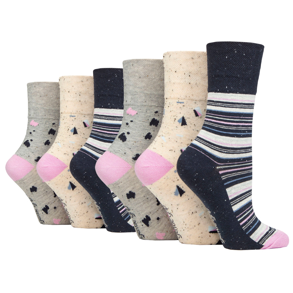 6 Pairs Ladies Gentle Grip Cotton Socks - Summer Terazzo