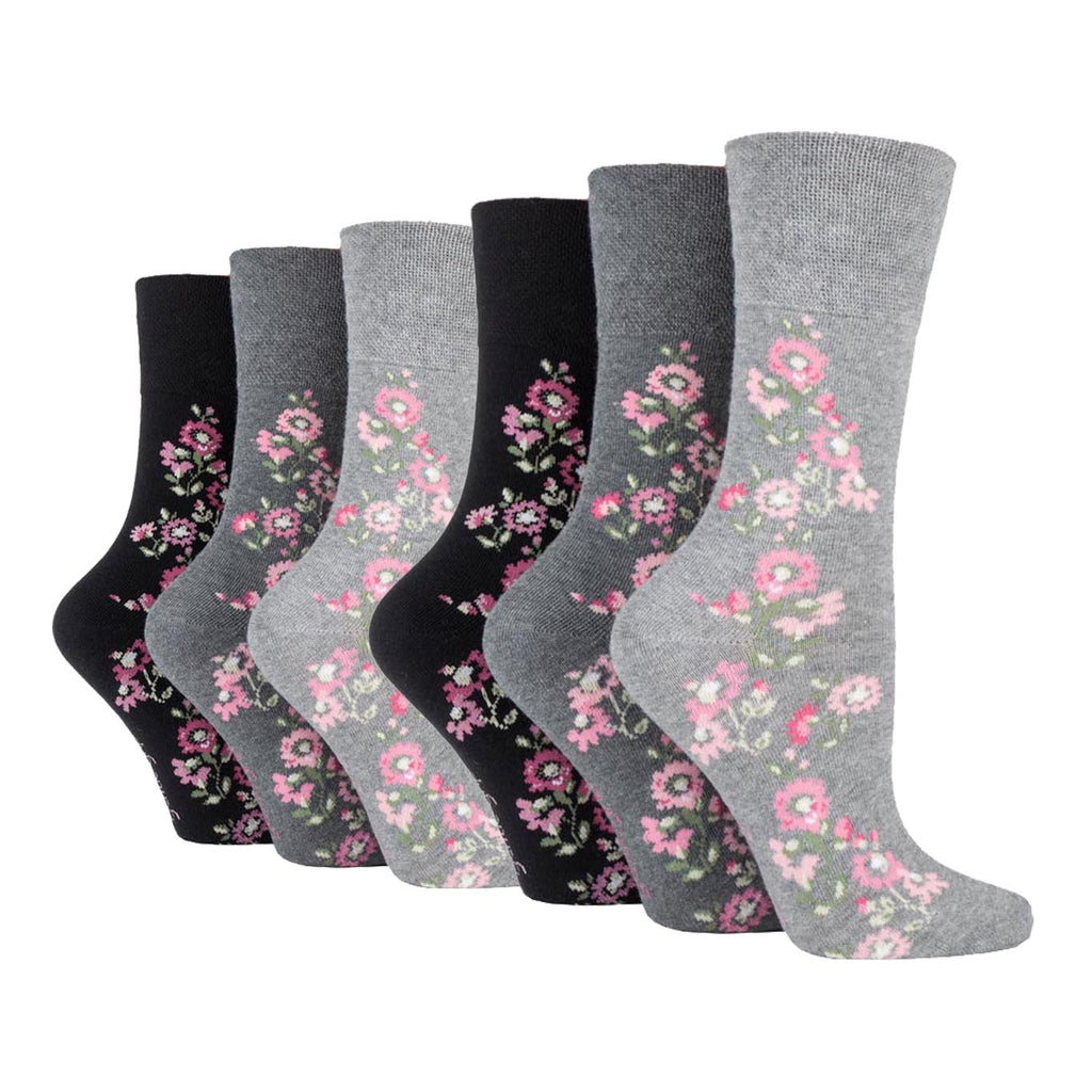 6 Pairs Ladies Gentle Grip Cotton Socks Marl Climbing Rose