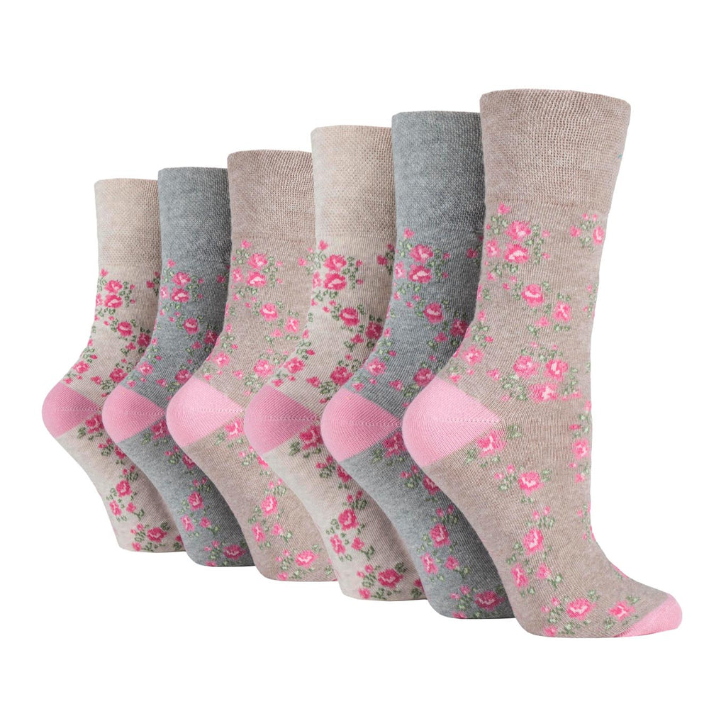 6 Pairs Ladies Gentle Grip Cotton Socks - Neutral