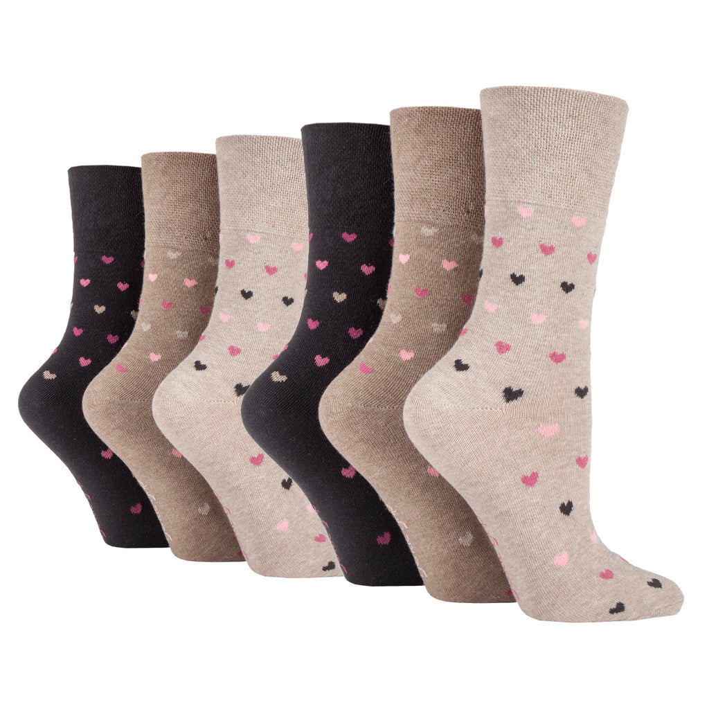 6 Pairs Ladies Gentle Grip Cotton Socks Brown/Natural
