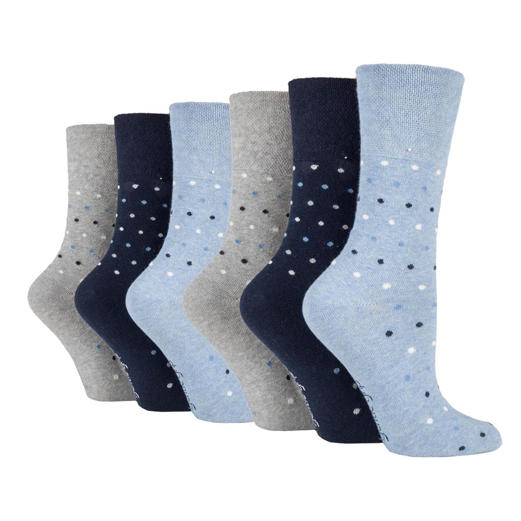 6 Pairs Ladies Gentle Grip Cotton Socks Denim Polka Dots