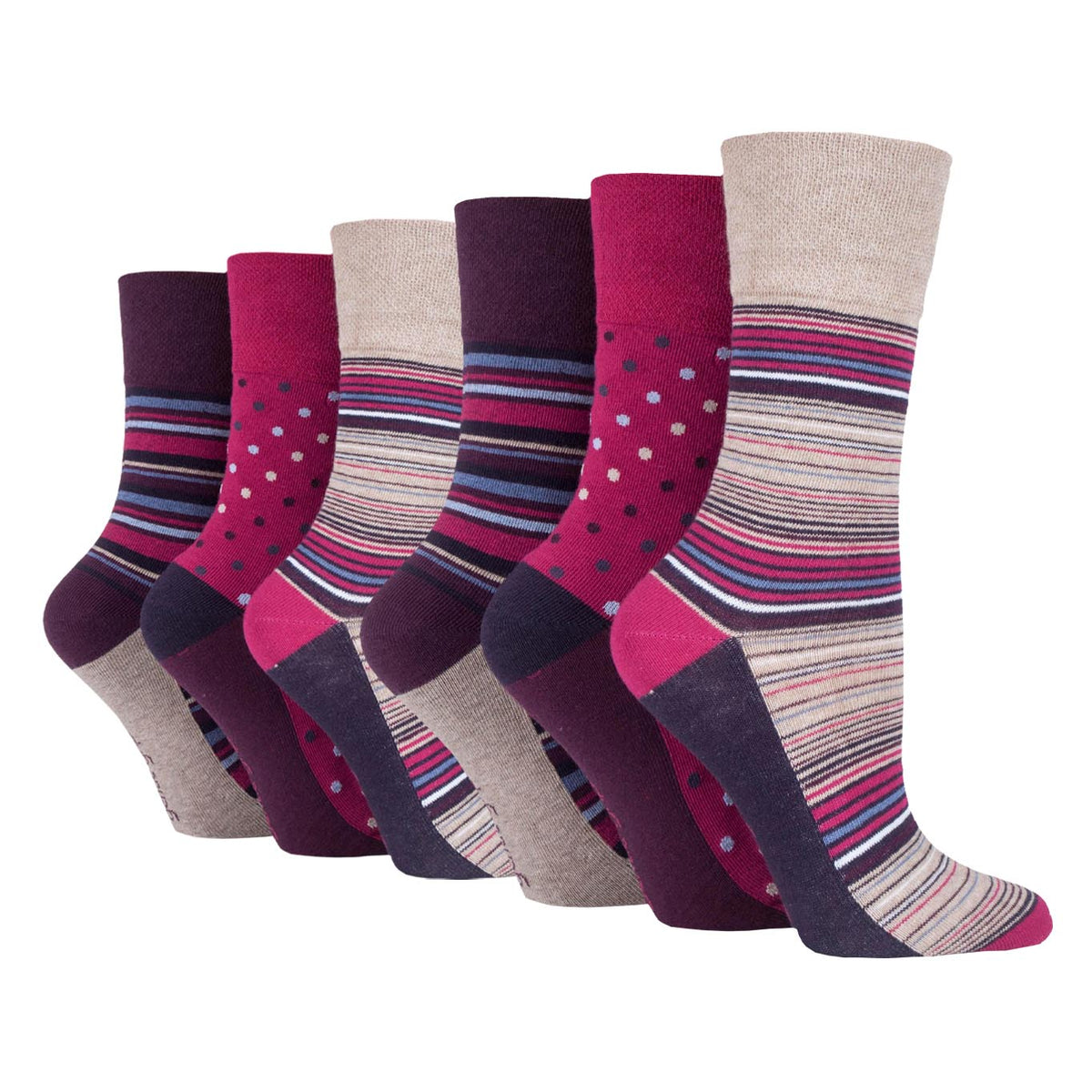 6 Pairs Ladies Cotton Socks - Neutral/Pink