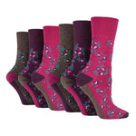 Load image into Gallery viewer, 6 Pairs Ladies Cotton Socks - Rose Floral Pink
