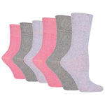 Load image into Gallery viewer, 6 Pairs Ladies Plain Cotton Socks - Grey/Lavender/Rose
