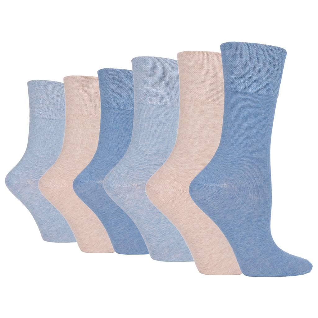 6 Pairs Ladies Gentle Grip Plain Cotton Socks - Eva Denim