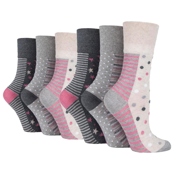 6 Pairs Ladies Cotton Socks - Celia Spot/Stripe