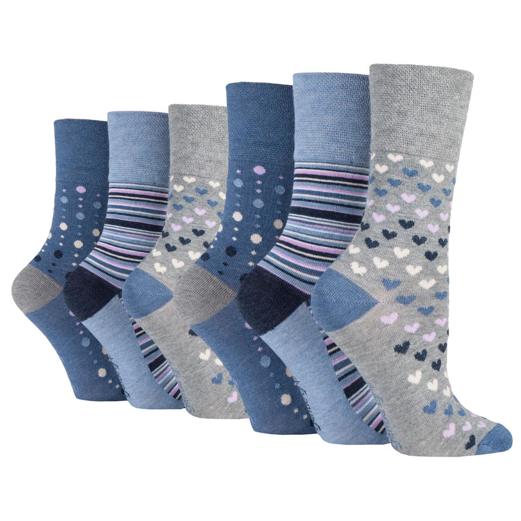 6 Pairs Ladies Gentle Grip Bamboo Socks - Denim