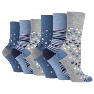 6 Pairs Ladies Gentle Grip Bamboo Socks - Denim