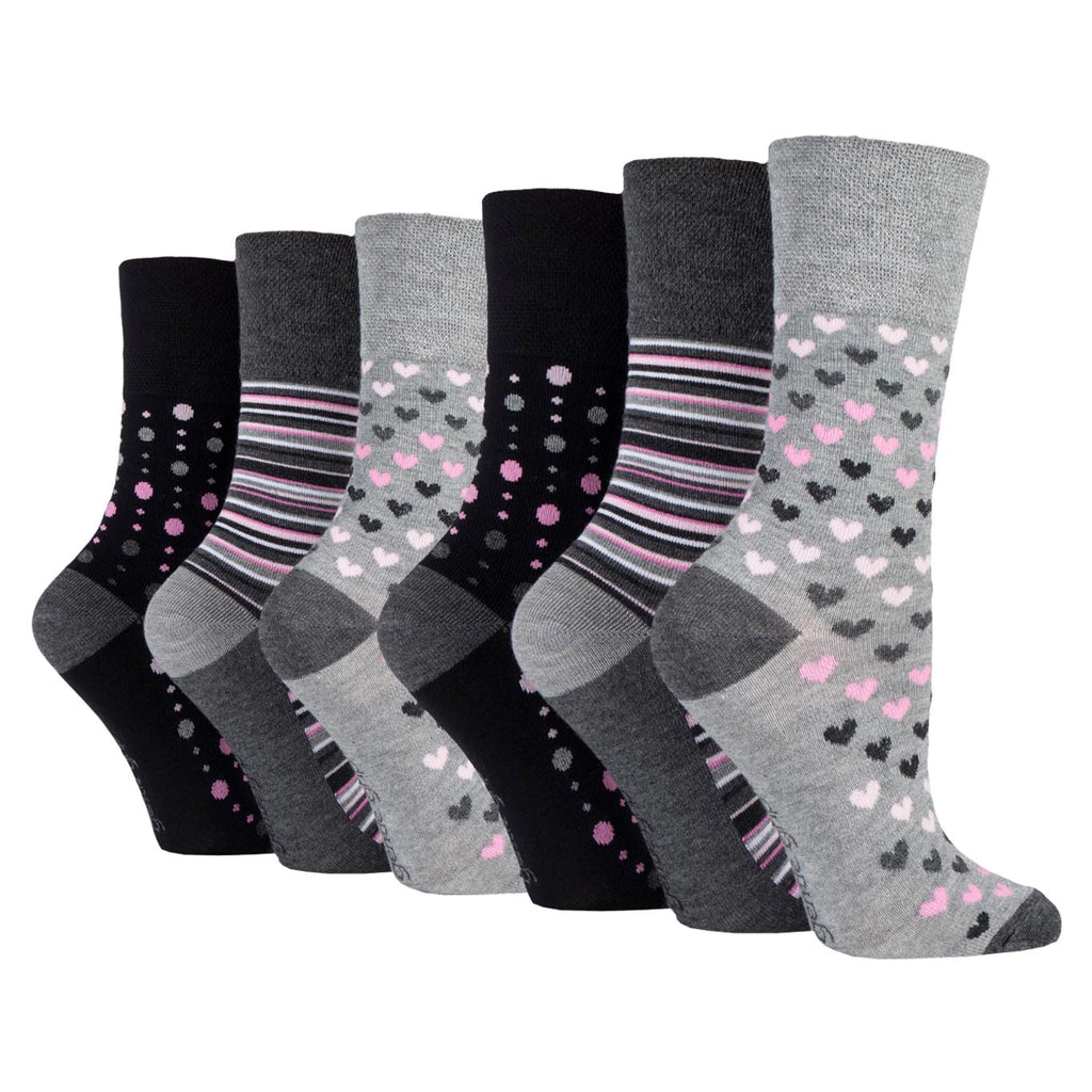 6 Pairs Ladies Gentle Grip Bamboo Socks Grey