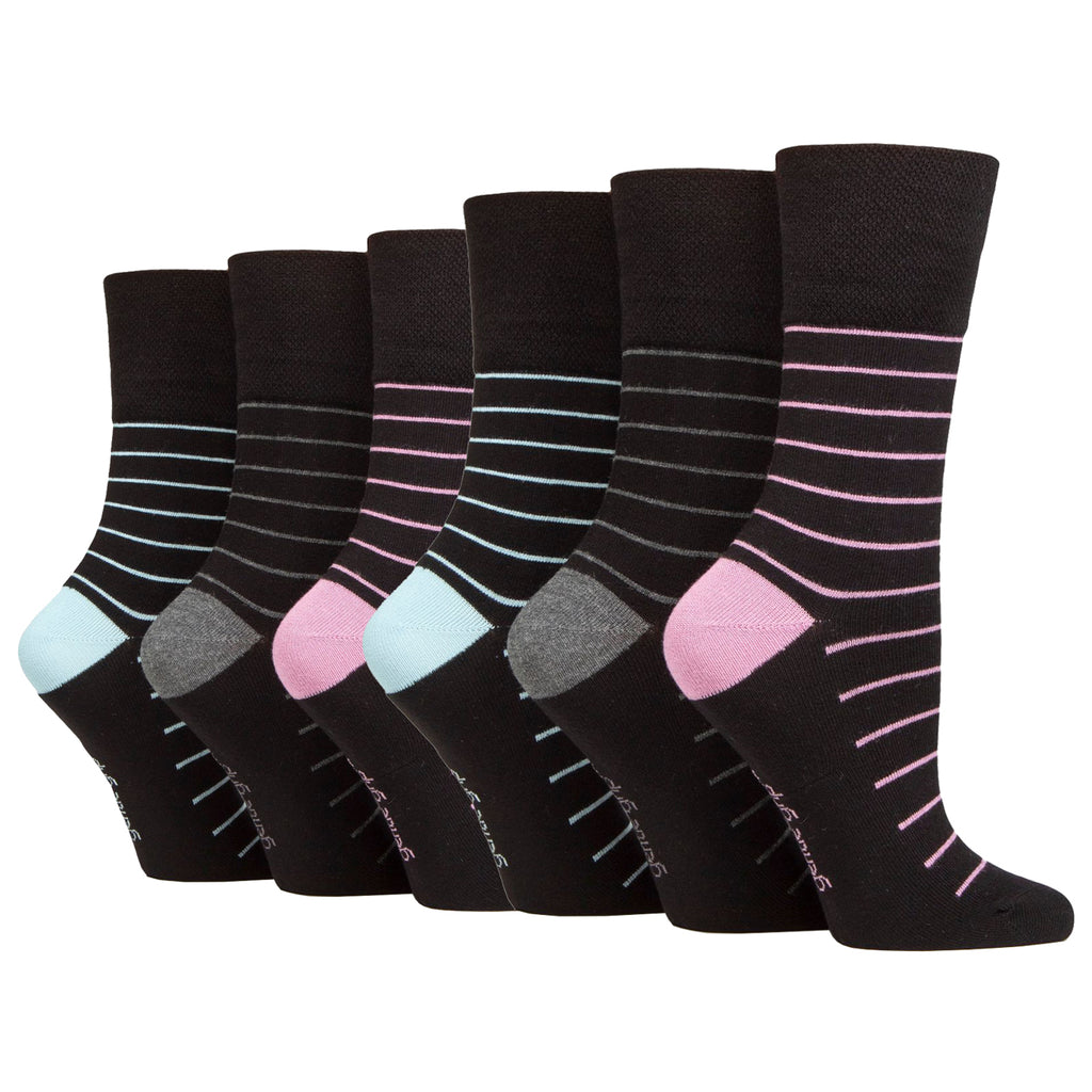 6 Pairs Ladies Gentle Grip Bamboo Socks - Minimal Stripe