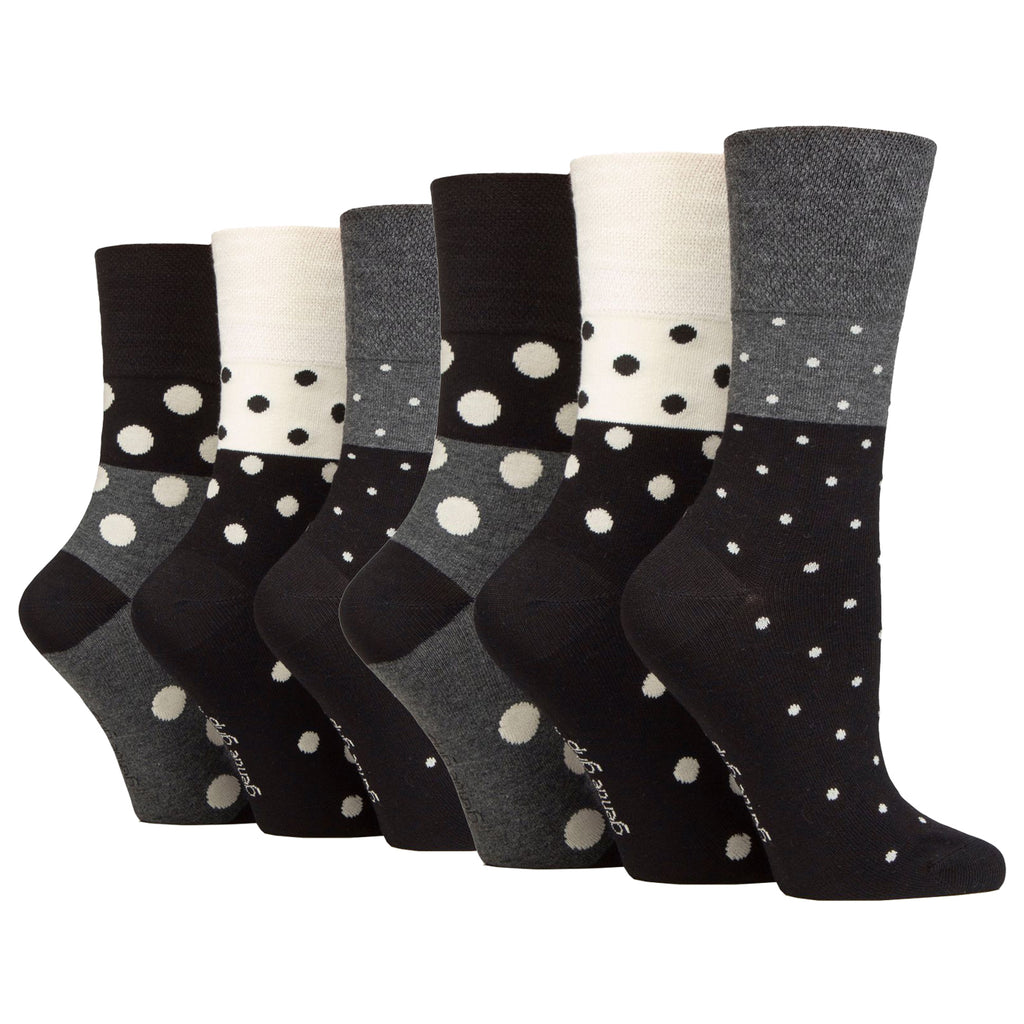 6 Pairs Ladies Gentle Grip Bamboo Socks - Mono Spots