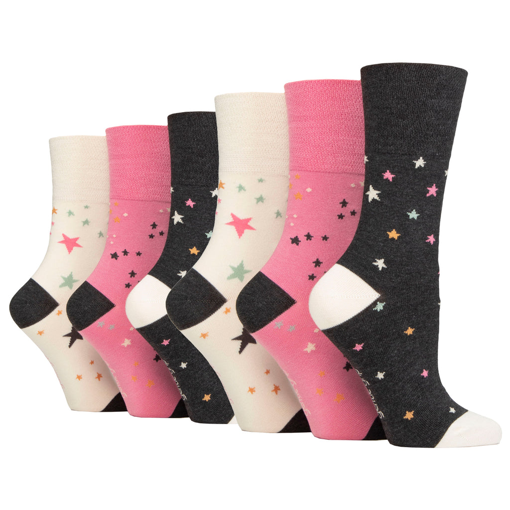 6 Pairs Ladies Gentle Grip Bamboo Socks - Starry Night