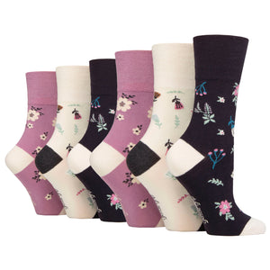 6 Pairs Ladies Gentle Grip Bamboo Socks BOTANICAL BLOOM